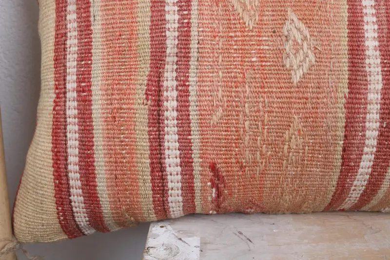 Cushion Cover, 12x43 Orange Cushion Cover, Handmade Rug Seat Cushion Cover, Pillow for Couch, Kilim Pillow, Boho Pillow, Nautical Throw Cushion Case - 3