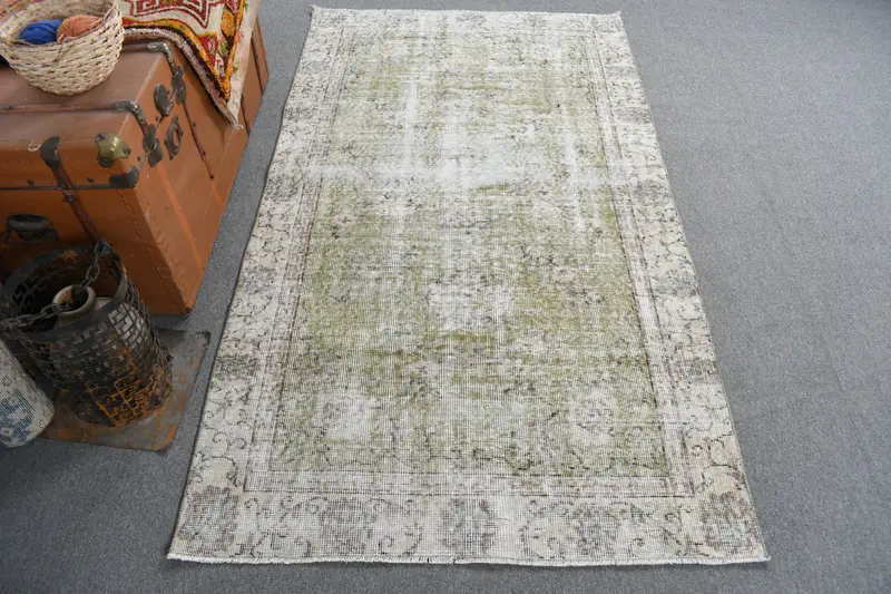 Alfombra abstracta verde, 3,5x6,3 ft Elegante acento beige