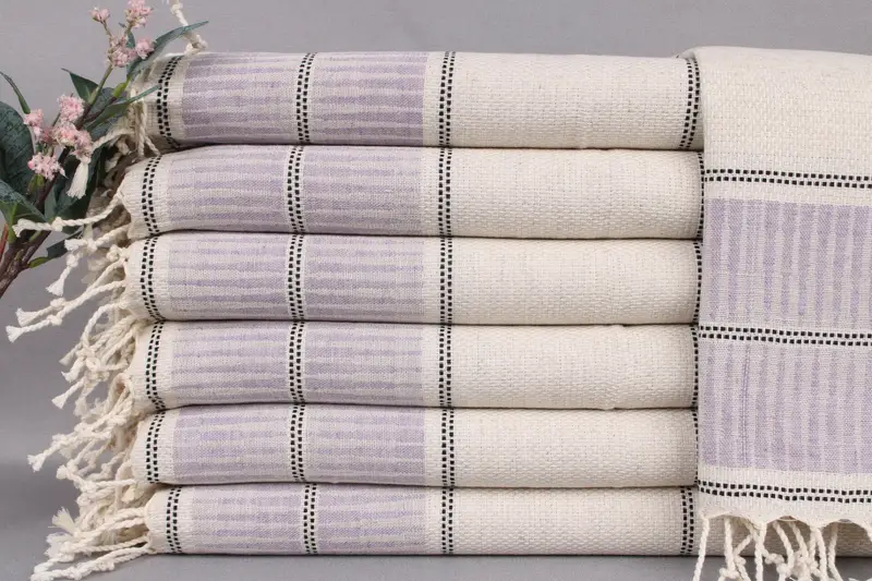 Customized Purple Striped Hand Towel, Linen, 20x40 Inches, Beige Secondary