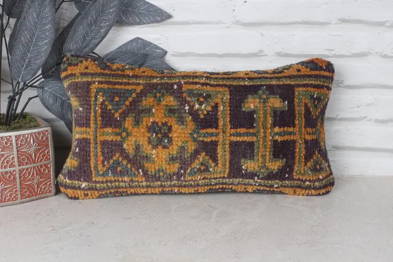Bench Pillow Sham, Vintage Pillow, Home Decor Pillow, Pillow Case, 8x16 Blue Cushion, Hippie Throw Cushion Cover, Gift Pillow, Neutral Pillow Sham - 1
