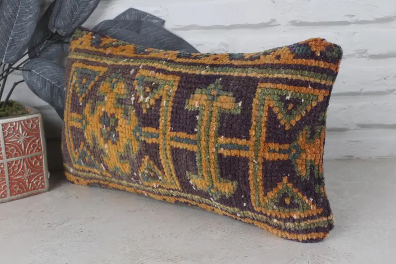 Bench Pillow Sham, Vintage Pillow, Home Decor Pillow, Pillow Case, 8x16 Blue Cushion, Hippie Throw Cushion Cover, Gift Pillow, Neutral Pillow Sham - 3
