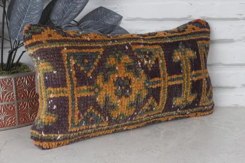 Bench Pillow Sham, Vintage Pillow, Home Decor Pillow, Pillow Case, 8x16 Blue Cushion, Hippie Throw Cushion Cover, Gift Pillow, Neutral Pillow Sham - 4