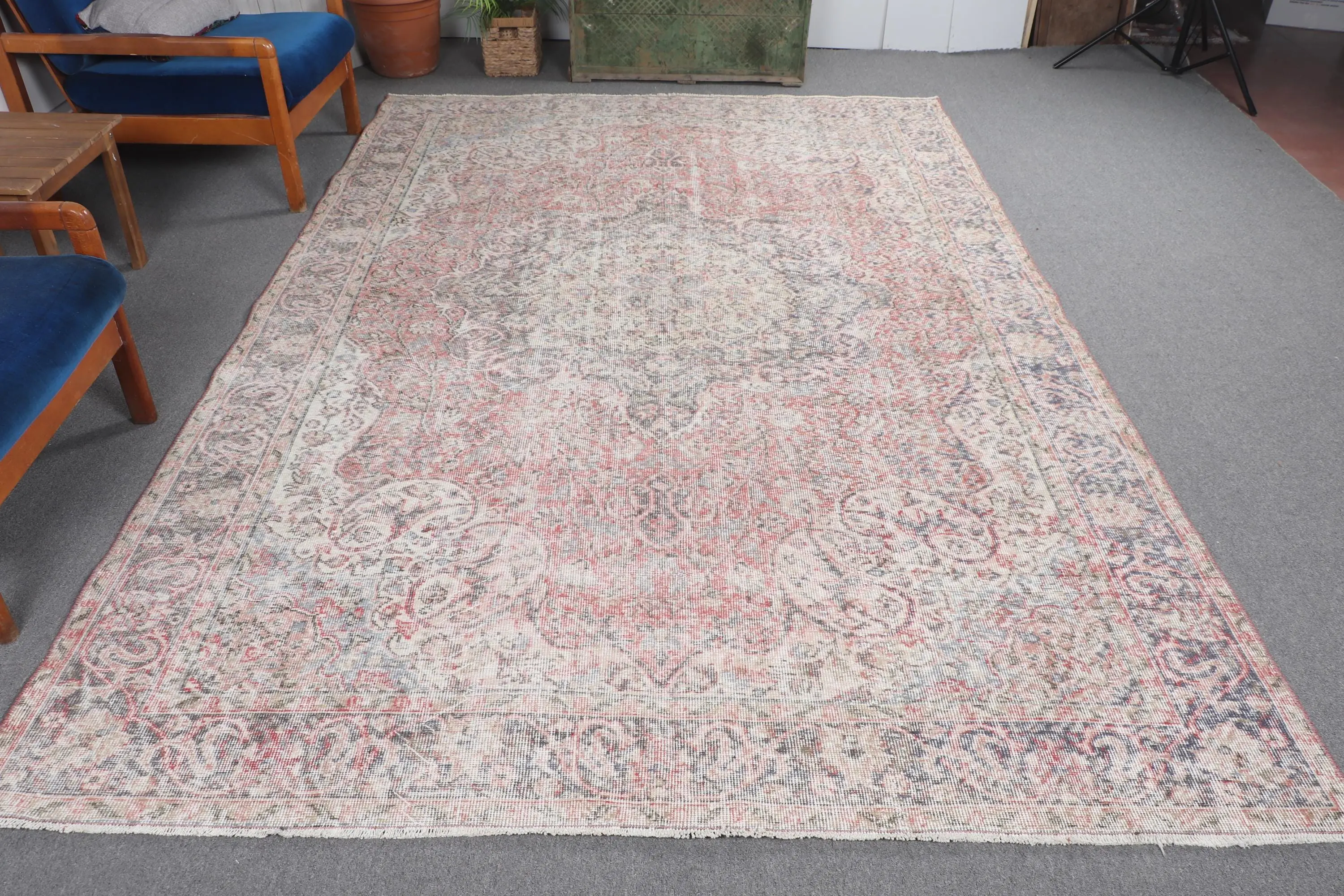 6.7x10.2 ft Halı, Türk Vintage Büyük Halı, Kırmızı Yün Halı - 1
