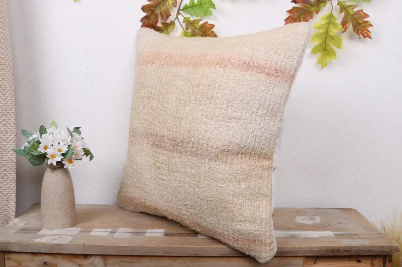 Cozy Throw Cushion, Pillow for Couch, Cushion Case, 18x18 Beige Cushion Cover, Vintage Kilim Throw Pillow, Indoor Cushion Case, Kilim Cushion Sham - 4