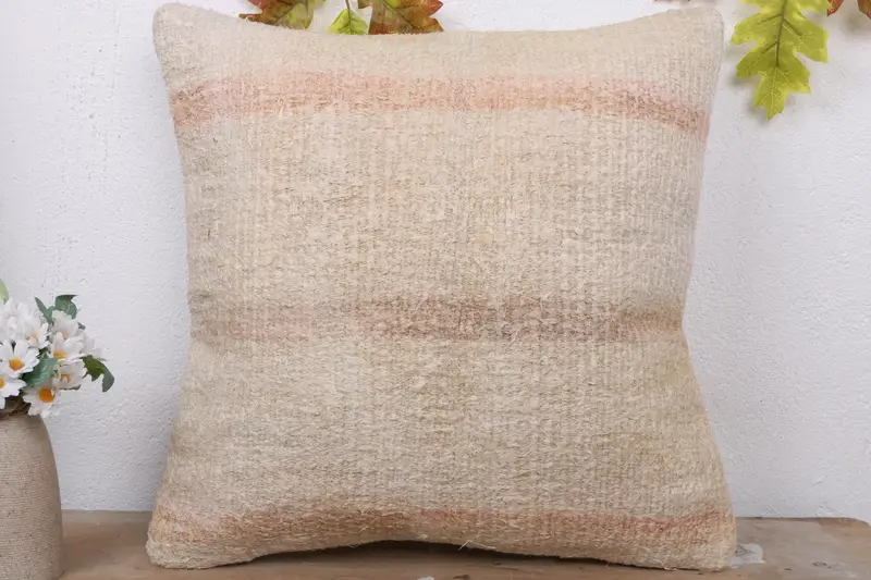 Cozy Throw Cushion, Pillow for Couch, Cushion Case, 18x18 Beige Cushion Cover, Vintage Kilim Throw Pillow, Indoor Cushion Case, Kilim Cushion Sham - 2