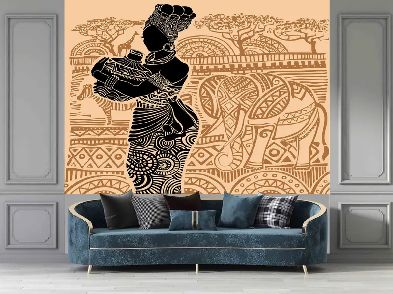 Afrikanische Frau Silhouette Wandmalerei, schwarze Frau Wandmalerei, afrikanische Wandmalerei, afrikanische Frauen Wandmalerei, 3D -Wandkunst, ethnische afrikanische Hintergrundbild - 4