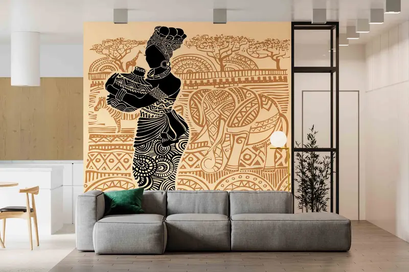 Afrikanische Frau Silhouette Wandmalerei, schwarze Frau Wandmalerei, afrikanische Wandmalerei, afrikanische Frauen Wandmalerei, 3D -Wandkunst, ethnische afrikanische Hintergrundbild - 8
