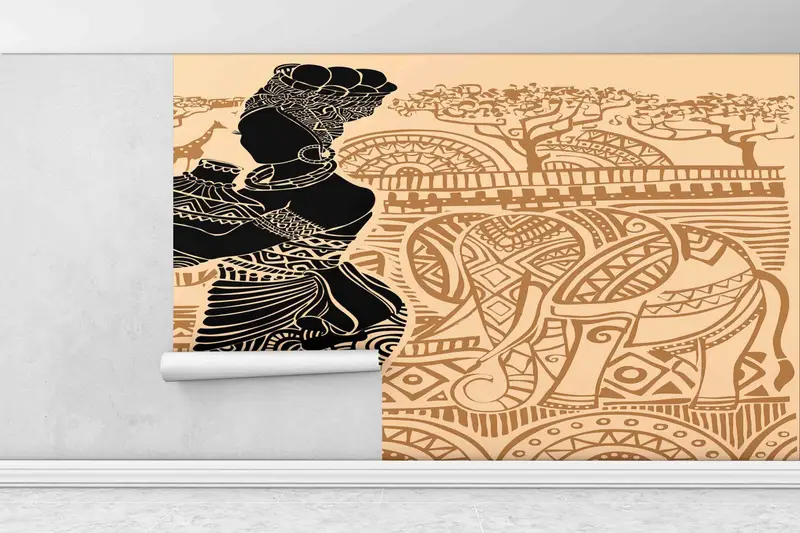 Afrikanische Frau Silhouette Wandmalerei, schwarze Frau Wandmalerei, afrikanische Wandmalerei, afrikanische Frauen Wandmalerei, 3D -Wandkunst, ethnische afrikanische Hintergrundbild - 7