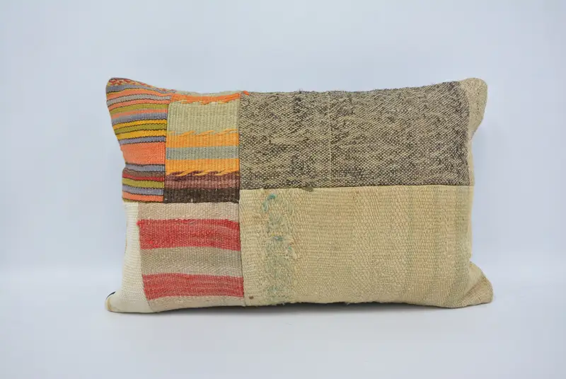 Vintage Pillow, Boho Pillow Sham Cover, Bolster Throw Pillow Cover, Tapestry Cushion Cover, Kilim Pillow, Couch Cushion, 16x24 Beige Pillow, Cushion - 1