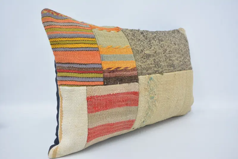 Vintage Pillow, Boho Pillow Sham Cover, Bolster Throw Pillow Cover, Tapestry Cushion Cover, Kilim Pillow, Couch Cushion, 16x24 Beige Pillow, Cushion - 3