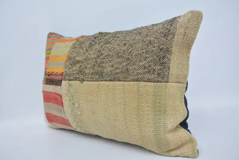 Vintage Pillow, Boho Pillow Sham Cover, Bolster Throw Pillow Cover, Tapestry Cushion Cover, Kilim Pillow, Couch Cushion, 16x24 Beige Pillow, Cushion - 4