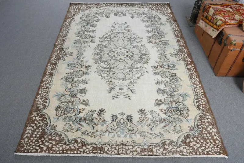 Türkischer 5,9x9 ft Teppich, Oushak Vintage Teppich, brauner südwestlicher Wollteppich - 1