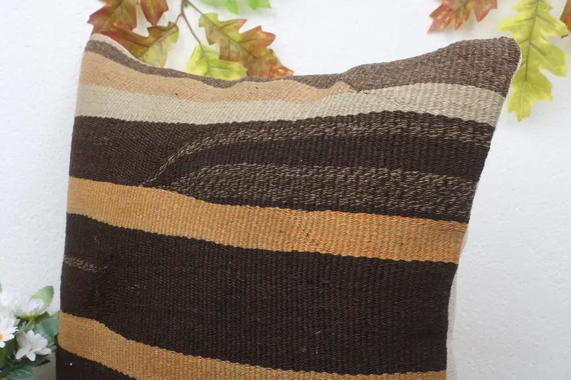 Indoor Cushion Case, Pillow for Couch, Pillow Case, Ethnical Kilim Rug Pillow, 18x18 Brown Pillow, Farmhouse Cushion, Interior Designer Pillow - 5
