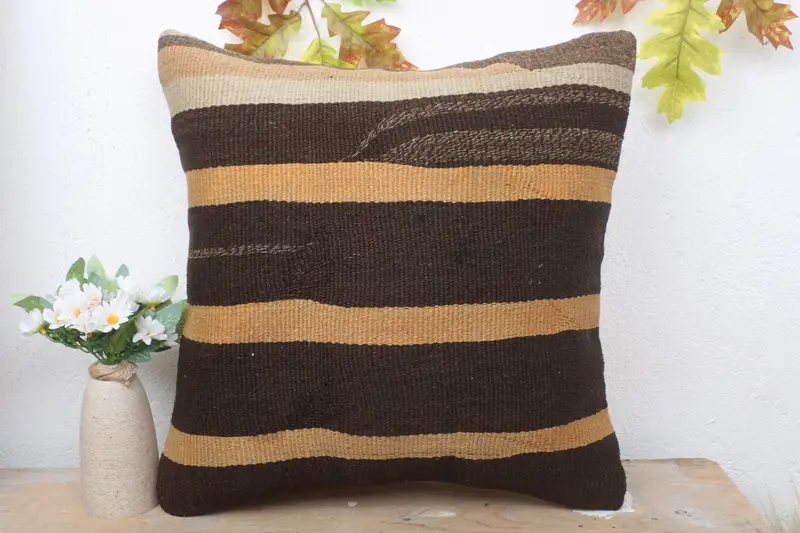 Indoor Cushion Case, Pillow for Couch, Pillow Case, Ethnical Kilim Rug Pillow, 18x18 Brown Pillow, Farmhouse Cushion, Interior Designer Pillow - 2