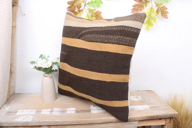 Indoor Cushion Case, Pillow for Couch, Pillow Case, Ethnical Kilim Rug Pillow, 18x18 Brown Pillow, Farmhouse Cushion, Interior Designer Pillow - 4