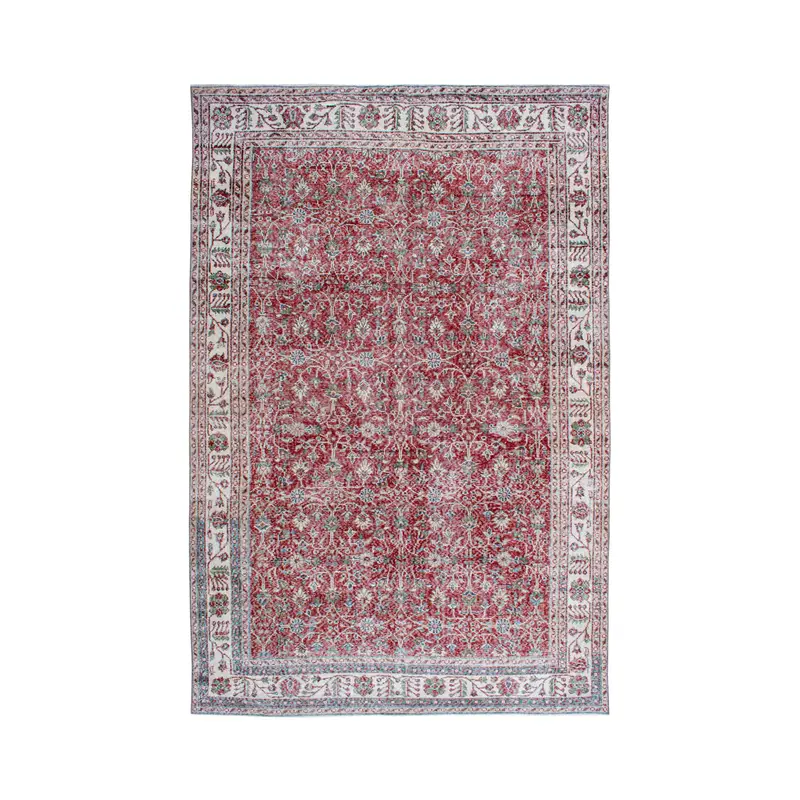 Vintage Turkish Oushak Rug 6.8x10.4 ft, Red Oversize Check Wool Rug - 1