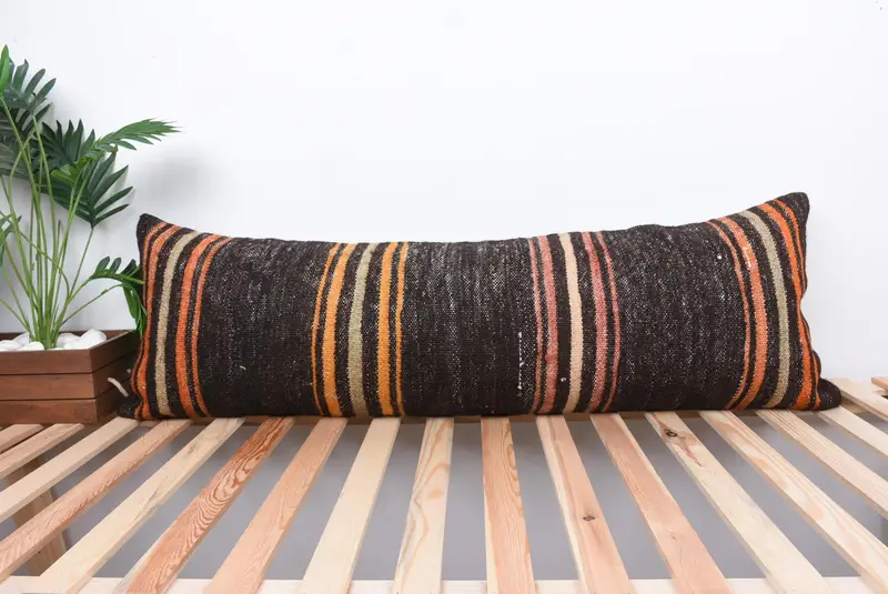 Vintage Kilim Throw Pillow, Boho Pillow Sham Cover, 16x48 Brown Pillow, Pillow Cover, Vintage Kilim Pillow Cushion Case, Kilim Cushion Sham - 1