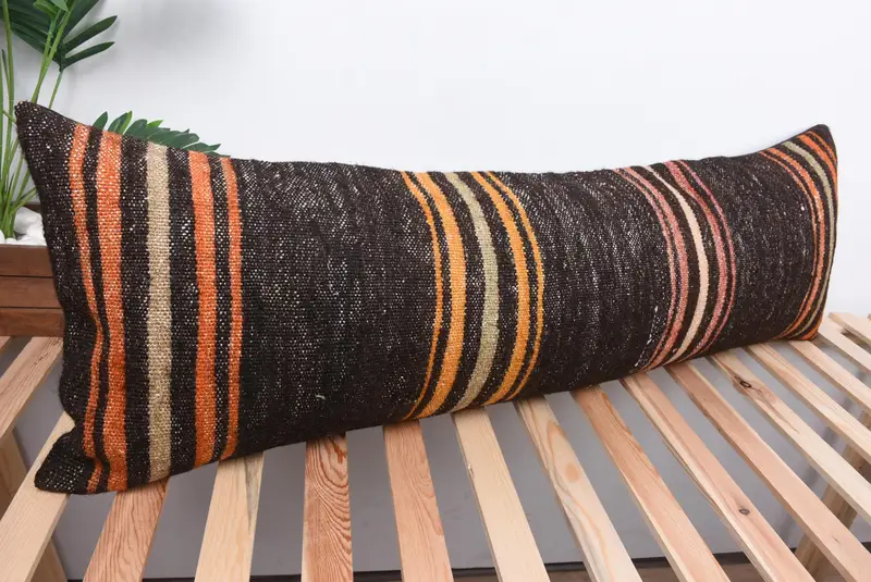 Vintage Kilim Throw Pillow, Boho Pillow Sham Cover, 16x48 Brown Pillow, Pillow Cover, Vintage Kilim Pillow Cushion Case, Kilim Cushion Sham - 4