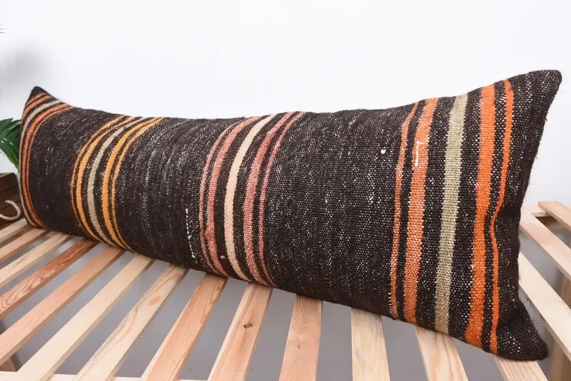 Vintage Kilim Throw Pillow, Boho Pillow Sham Cover, 16x48 Brown Pillow, Pillow Cover, Vintage Kilim Pillow Cushion Case, Kilim Cushion Sham - 5