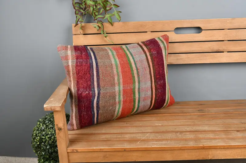 Decorative Pillow Case, Vintage Pillow, Ikat Pillow Case, 16x24 Beige Cushion Case, Aesthetic Pillow, Pillow Case, Boho Pillow, Kilim Cushion Sham - 1