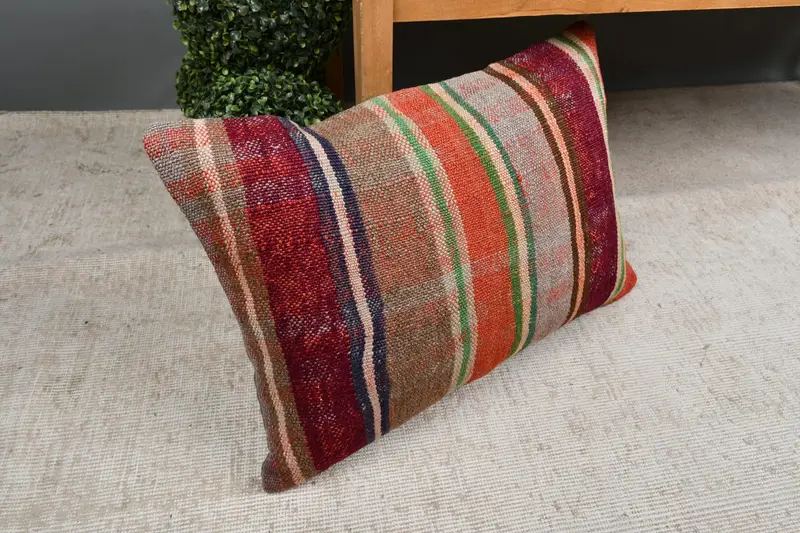 Decorative Pillow Case, Vintage Pillow, Ikat Pillow Case, 16x24 Beige Cushion Case, Aesthetic Pillow, Pillow Case, Boho Pillow, Kilim Cushion Sham - 7