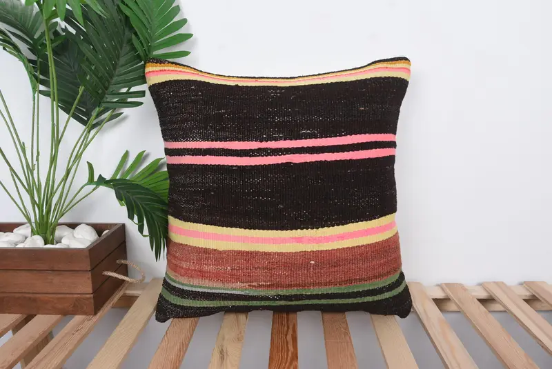 20x20 Brown Pillow Sham, Bohemian Cushion Cushion Case, Throw Kilim Pillow, Boho Pillow, Pillow, Patio Pillow Case, Vintage Kilim Throw Pillow - 1