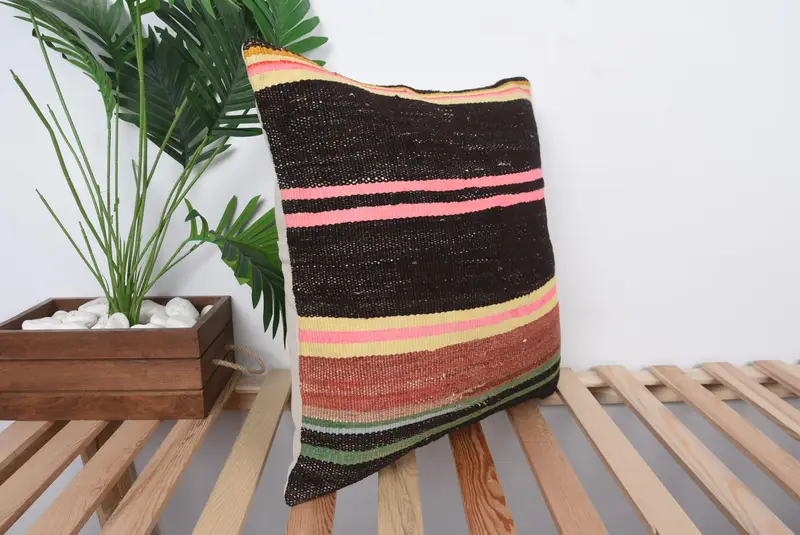 20x20 Brown Pillow Sham, Bohemian Cushion Cushion Case, Throw Kilim Pillow, Boho Pillow, Pillow, Patio Pillow Case, Vintage Kilim Throw Pillow - 4