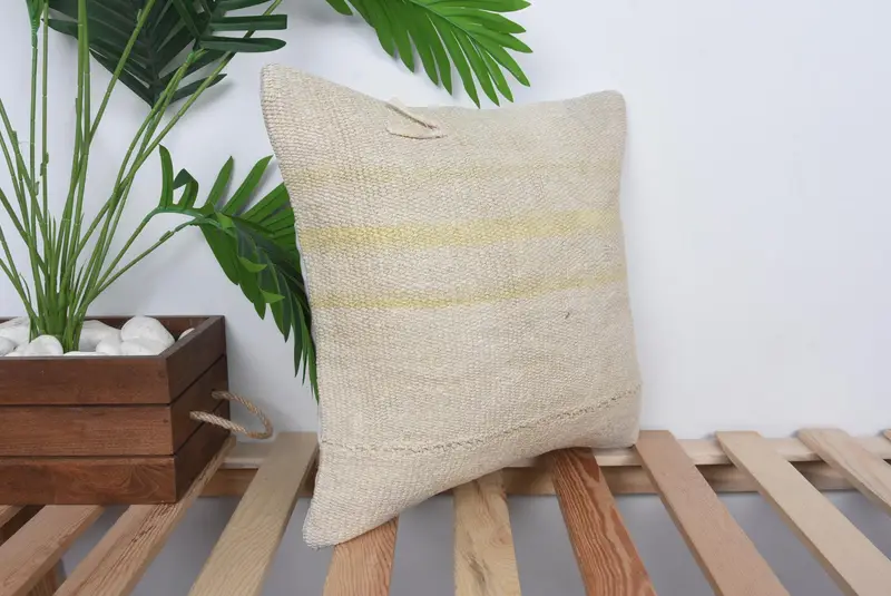 14x14 Beige Cushion Cover, Vintage Kilim Throw Pillow, Gift Pillow, Vintage Pillow, Pillow Cover, Christmas Cushion, Seat Pillow Cover - 4
