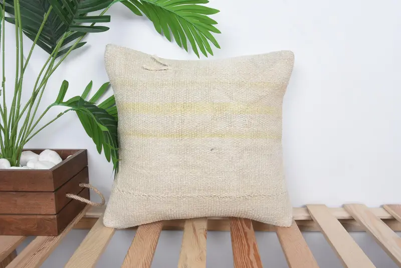 14x14 Beige Cushion Cover, Vintage Kilim Throw Pillow, Gift Pillow, Vintage Pillow, Pillow Cover, Christmas Cushion, Seat Pillow Cover - 1