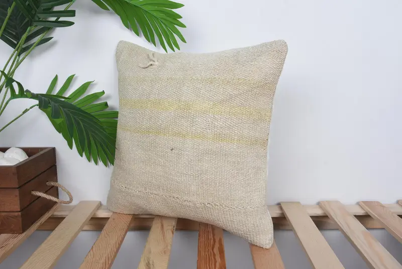 14x14 Beige Cushion Cover, Vintage Kilim Throw Pillow, Gift Pillow, Vintage Pillow, Pillow Cover, Christmas Cushion, Seat Pillow Cover - 5