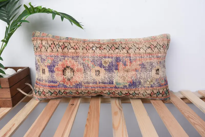 Shabby Chic Pillow Cover, Boho Pillow Sham Cover, 12x24 Blue Pillow Case, Neutral Cushion Case, Pillow for Sofa, Boho Pillow, Pillow Case - 1