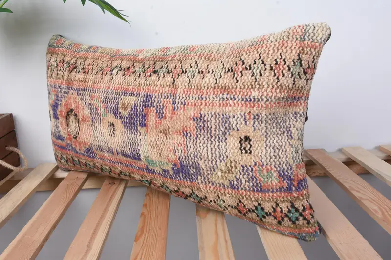 Shabby Chic Pillow Cover, Boho Pillow Sham Cover, 12x24 Blue Pillow Case, Neutral Cushion Case, Pillow for Sofa, Boho Pillow, Pillow Case - 4