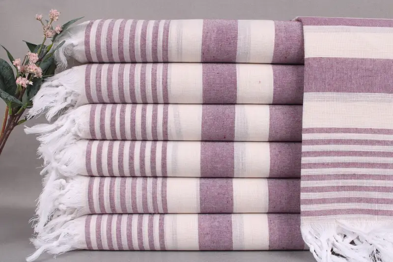 Embroidered Beach Towel Turkish Cotton Beige Stripes, 36x67 Inches