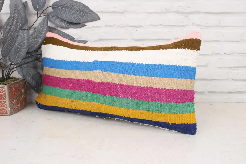 Outdoor Bolster Cushion Case, Cushion, Vintage Kilim Throw Pillow, 12x24 White Pillow Sham, Kilim Pillow Cover, Gift Pillow - 4