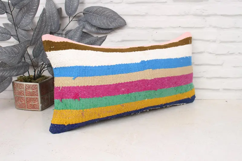 Outdoor Bolster Cushion Case, Cushion, Vintage Kilim Throw Pillow, 12x24 White Pillow Sham, Kilim Pillow Cover, Gift Pillow - 3