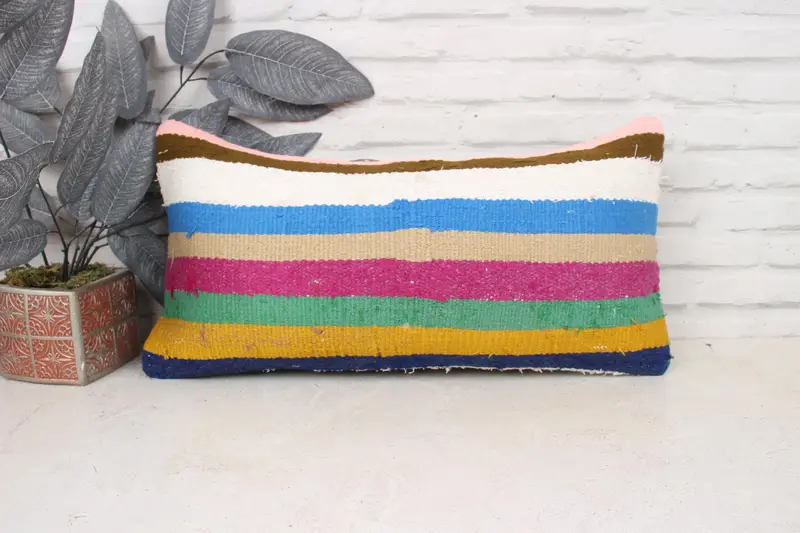 Outdoor Bolster Cushion Case, Cushion, Vintage Kilim Throw Pillow, 12x24 White Pillow Sham, Kilim Pillow Cover, Gift Pillow - 1
