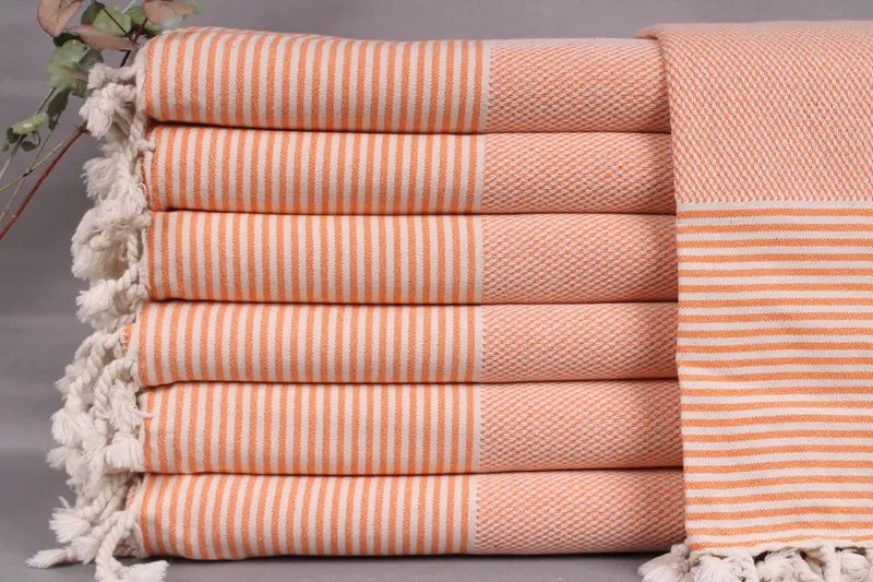 Turkish Towel Beach Orange Striped, 36x71 Inches