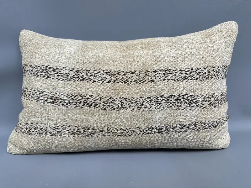 Kilim Pillow Cover, Christmas Cushion, Boho Pillow Sham Cover, Cotton Pillow Sham, Cushion Case, Handmade Kilim Cushion, 12x20 Beige Pillow Case - 4