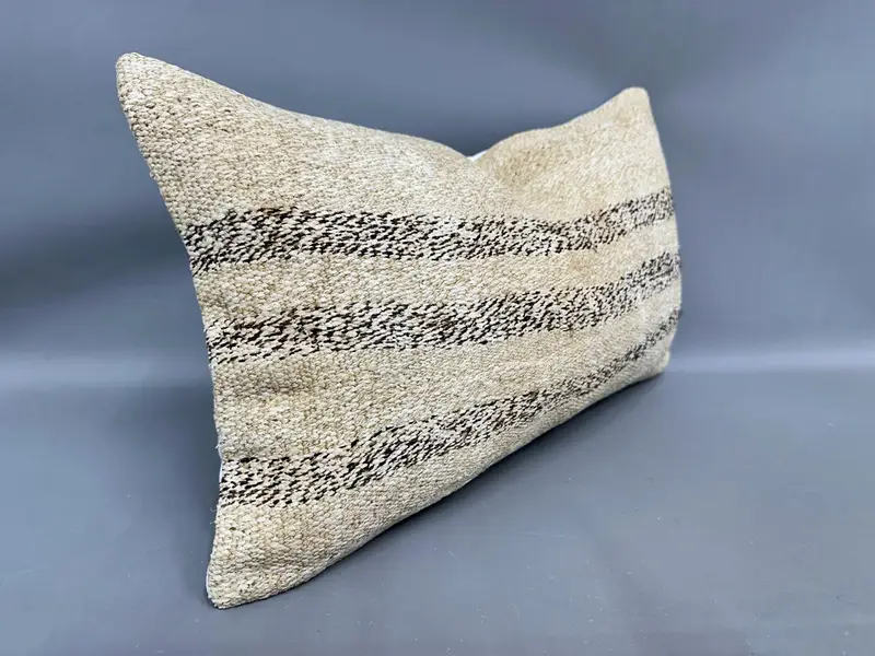 Kilim Pillow Cover, Christmas Cushion, Boho Pillow Sham Cover, Cotton Pillow Sham, Cushion Case, Handmade Kilim Cushion, 12x20 Beige Pillow Case - 2