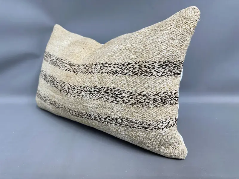 Kilim Pillow Cover, Christmas Cushion, Boho Pillow Sham Cover, Cotton Pillow Sham, Cushion Case, Handmade Kilim Cushion, 12x20 Beige Pillow Case - 3