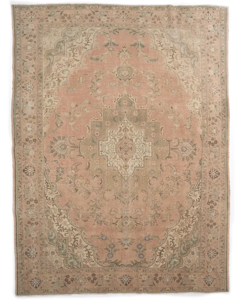 Turuncu ve Kahverengi Halı, 9,7x12,3 ft Botanik Tasarım