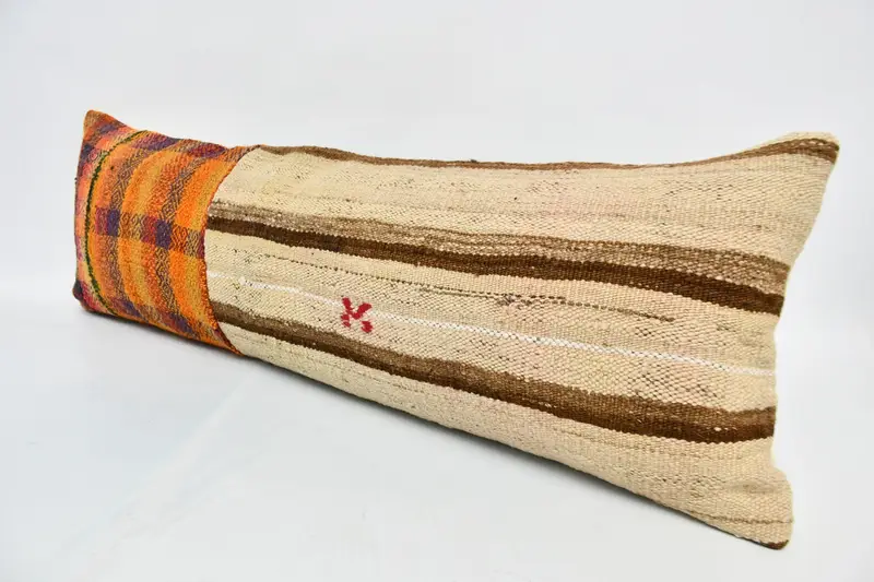 Vintage Kilim Pillow, Boho Pillow, Pattern Throw Cushion, Boho Throw Pillow, Throw Kilim Pillow, 12x36 Orange Cushion Case, Pillow - 4