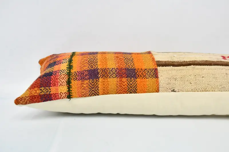 Vintage Kilim Pillow, Boho Pillow, Pattern Throw Cushion, Boho Throw Pillow, Throw Kilim Pillow, 12x36 Orange Cushion Case, Pillow - 5