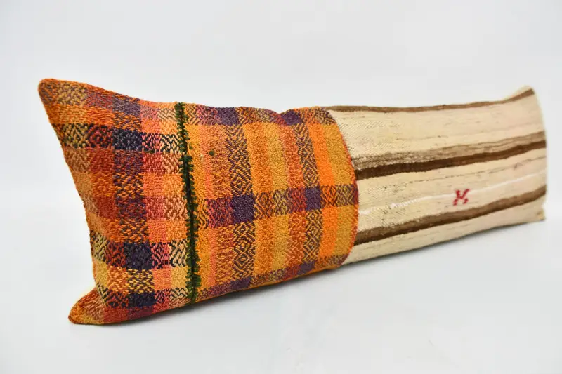 Vintage Kilim Pillow, Boho Pillow, Pattern Throw Cushion, Boho Throw Pillow, Throw Kilim Pillow, 12x36 Orange Cushion Case, Pillow - 3