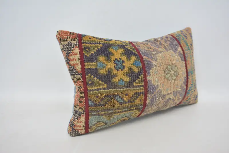 Vintage Kilim Pillow, Pillow Cover, Decorative Bolster Pillow Sham, Ethnical Kilim Rug Pillow, Turkish Kilim Pillow, 12x20 Blue Cushion Case - 3