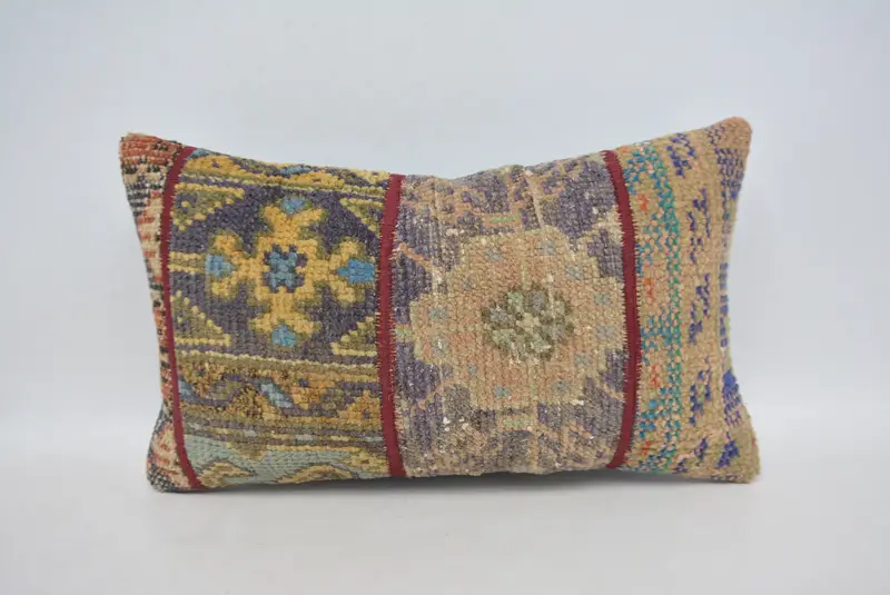 Vintage Kilim Pillow, Pillow Cover, Decorative Bolster Pillow Sham, Ethnical Kilim Rug Pillow, Turkish Kilim Pillow, 12x20 Blue Cushion Case - 1
