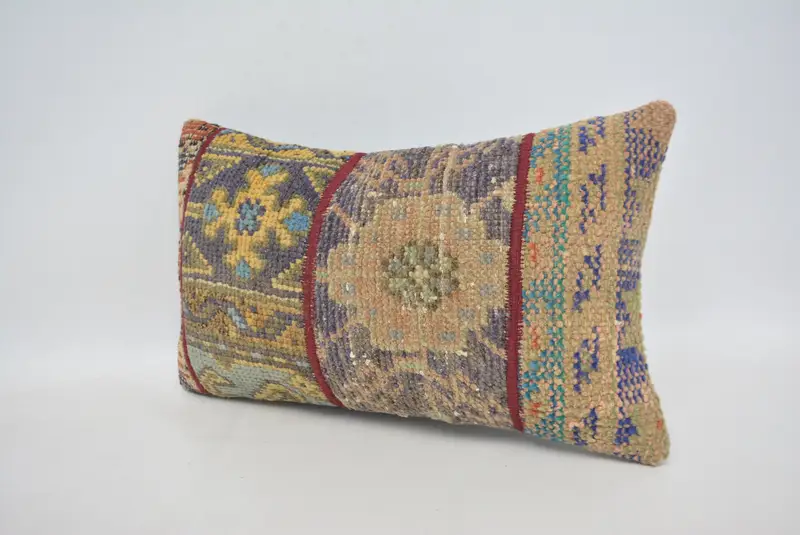 Vintage Kilim Pillow, Pillow Cover, Decorative Bolster Pillow Sham, Ethnical Kilim Rug Pillow, Turkish Kilim Pillow, 12x20 Blue Cushion Case - 4