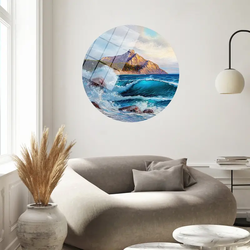 Elegant Seascape Canvas: Nature's Waves & Mountain Majesty
