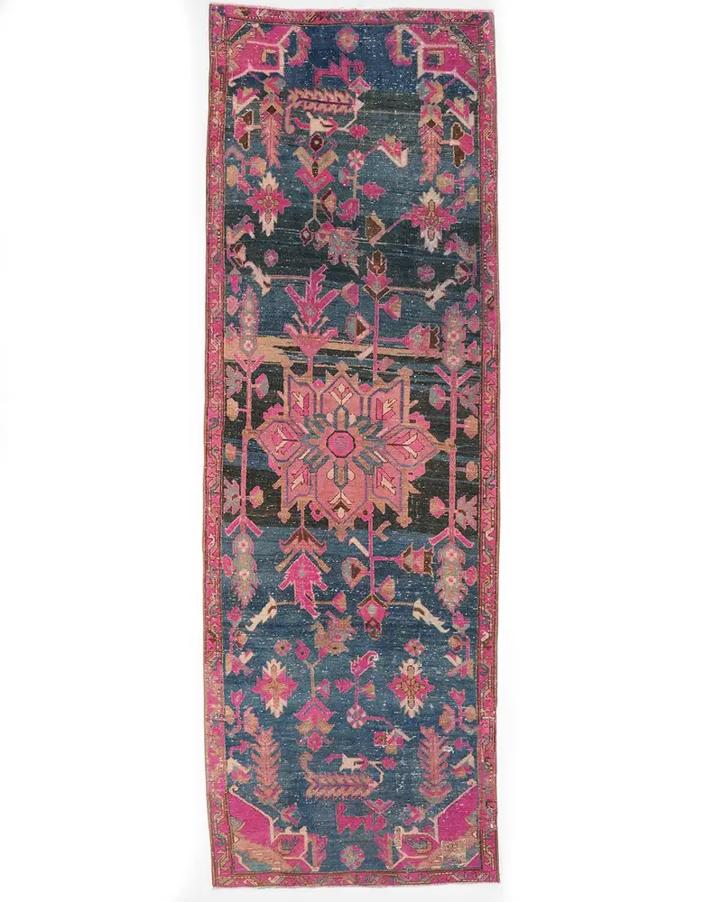 ブルー、ピンクの迷彩ラグ、3.4x10.4フィートのシックな装飾