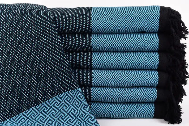 Personalized Turquoise Diamond Throw Blanket, 99x79 Inches, Organic Cotton